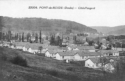 Pont-de-Roide (Doubs) - Cités Peugeot. Carte postale, CLB éd., s.d. [vers 1925]. © Région Bourgogne-Franche-Comté, Inventaire du patrimoine