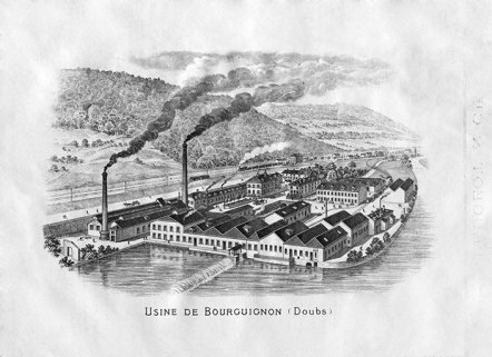 Usine de Bourguignon. Gravure, s.n., s.d. [vers 1911]. © Région Bourgogne-Franche-Comté, Inventaire du patrimoine