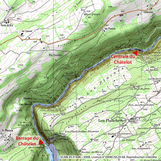 Carte de localisation du barrage et de la centrale du Châtelot. © Région Bourgogne-Franche-Comté, Inventaire du patrimoine Carte de localisation du barrage et de la centrale du Châtelot. © Région Bourgogne-Franche-Comté, Inventaire du patrimoine