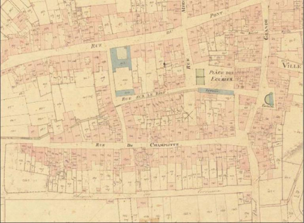 La ville basse sur le cadastre de 1837 (partie ouest) © Archives départementales de la Haute-Saône
