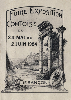 [Carte publicitaire de la fabrique de bonneterie imprimée à l'occasion de la 3e foire-exposition comtoise, à Besançon du 24 mai au 21 juin 1924 : gravure au recto] © Région Bourgogne-Franche-Comté, Inventaire du patrimoine