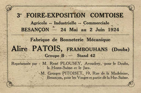 [Carte publicitaire de la fabrique de bonneterie imprimée à l'occasion de la 3e foire-exposition comtoise, à Besançon du 24 mai au 21 juin 1924] © Région Bourgogne-Franche-Comté, Inventaire du patrimoine