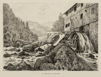 Le moulin du Refrain [vu de l'aval], décennie 1880. © Région Bourgogne-Franche-Comté, Inventaire du patrimoine