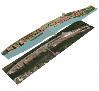 Requalification du site des Rives du Doubs (Valentigney). Etude de faisabilité urbaine, septembre 2013, d'après un projet de l'agence Axis Architecture (Laurent Thomassin et Pierre Duhan). © Région Bourgogne-Franche-Comté, Inventaire du patrimoine