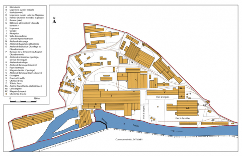 Plan-masse de l'usine vers 1970. © Région Bourgogne-Franche-Comté, Inventaire du patrimoine