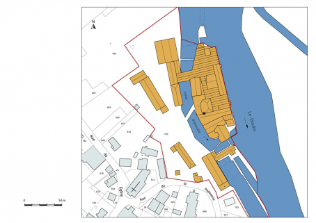 Plan-masse de la papeterie en 1993. D'après un plan interne de la société. © Région Bourgogne-Franche-Comté, Inventaire du patrimoine