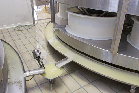 Fabrication : récupération du sérum au pied des presses tournantes. © Région Bourgogne-Franche-Comté, Inventaire du patrimoine