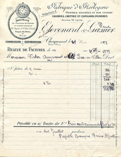 Papier à en-tête de la Fabrique d'horlogerie Etevenard et Gasner, 31 mai 1923. © Région Bourgogne-Franche-Comté, Inventaire du patrimoine Papier à en-tête de la Fabrique d'horlogerie Etevenard et Gasner, 31 mai 1923. © Région Bourgogne-Franche-Comté, Inventaire du patrimoine