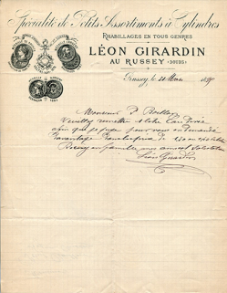 Papier à en-tête de la fabrique de Léon Girardin, 31 mars 1895. © Région Bourgogne-Franche-Comté, Inventaire du patrimoine