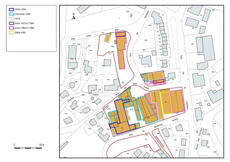 Site ancien (rue du Maréchal Leclerc) : plan de datation. Extrait du plan cadastral, 2013, section AD. © Région Bourgogne-Franche-Comté, Inventaire du patrimoine