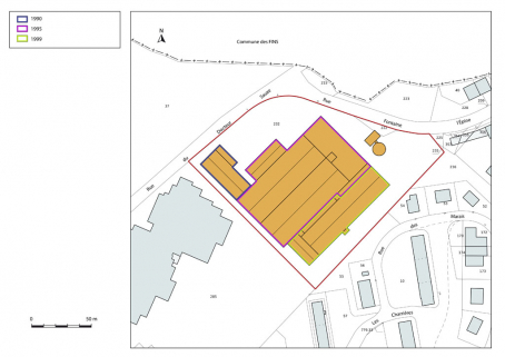 Site récent (rue du Docteur Sauze) : plan de datation. Extrait du plan cadastral, 2013, section AD. © Région Bourgogne-Franche-Comté, Inventaire du patrimoine