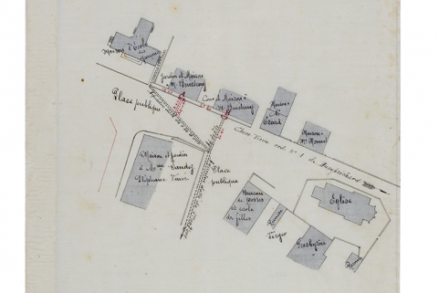 Chemin vicinal ordinaire n° 1 de Damprichard au Russey. Projet de construction d'aqueducs dans la traverse du village à Charquemont sur une longueur de [-] mètres. Plan d'ensemble, 4 octobre 1898 © Région Bourgogne-Franche-Comté, Inventaire du patrimoine