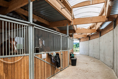  Centre équestre : chevaux dans les stalles du manège. © Région Bourgogne-Franche-Comté, Inventaire du patrimoine