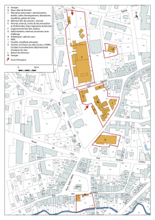 Plan-masse et de situation. Extrait du plan cadastral numérisé, sections AT et AP, échelle 1:1500. © Région Bourgogne-Franche-Comté, Inventaire du patrimoine