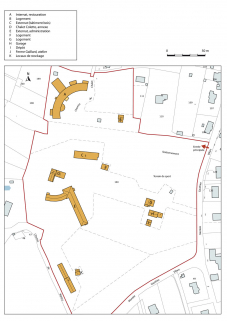 PLan-masse et situation. Extrait du plan cadastral, 2011, section BD, échelle 1/1 500. © Région Bourgogne-Franche-Comté, Inventaire du patrimoine