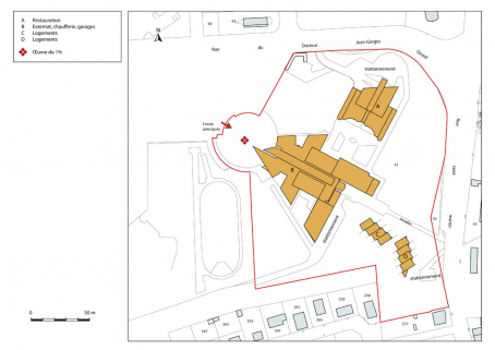 Plan-masse et de situation. Extrait du plan cadastral numérisé, section BX, échelle 1:1000. © Région Bourgogne-Franche-Comté, Inventaire du patrimoine