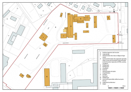 Plan-masse et de situation. Extrait du plan cadastral numérisé, section BI, échelle 1:1000. © Région Bourgogne-Franche-Comté, Inventaire du patrimoine