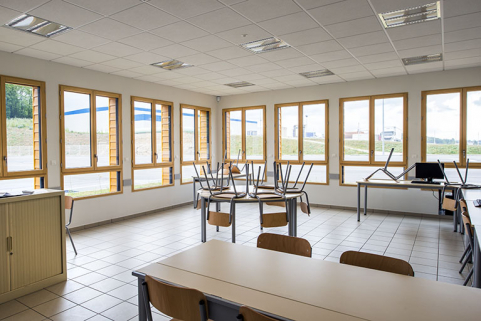 Salle de pistes dans le bâtiment d'enseignement. © Région Bourgogne-Franche-Comté, Inventaire du patrimoine