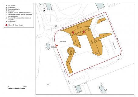 Plan-masse et de situation. Extrait du plan cadastral numérisé, section AO, échelle 1:1000. © Région Bourgogne-Franche-Comté, Inventaire du patrimoine