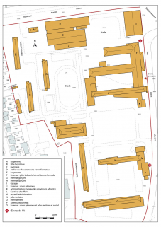 Plan-masse et de situation. Extrait du plan cadastral numérisé, section BT, échelle 1:1000. © Région Bourgogne-Franche-Comté, Inventaire du patrimoine