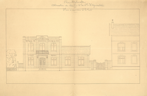 Rue Delavelle. Aliénation de terrain à la Sté d'Agriculture. Plan annexé à la vente [élévation du bâtiment projeté au 1 ter], 1927. © Bibliothèque municipale, Besançon