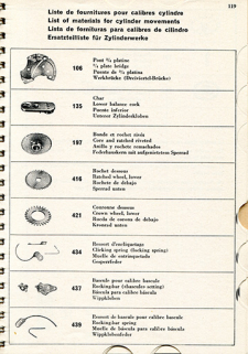 Liste de fournitures pour calibres cylindre [planche 1], 1955. © Région Bourgogne-Franche-Comté, Inventaire du patrimoine