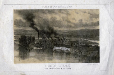 Usines de Japy Frères et Cie. L'Isle-sur-le-Doubs. Forge, tréfilerie, visserie et boulonnerie, gravure, s.d. [milieu XIXe siècle]. © Région Bourgogne-Franche-Comté, Inventaire du patrimoine