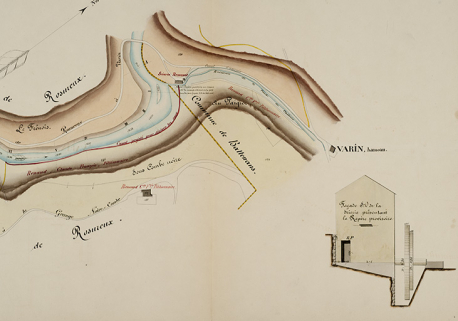 Commune de Battenans. Rivière du Dessoubre. Etablissement d’une prise d'eau par le Sr Renaud C[lau]de F[ranç]ois. Plan [détail], 1868. © Région Bourgogne-Franche-Comté, Inventaire du patrimoine