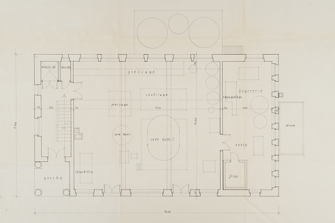 Société coopérative de fromagerie [de] Trévillers. Extension du bâtiment fromagerie. 2235-1. État actuel [détail : plan du rez-de-chaussée], mars 1986. © Région Bourgogne-Franche-Comté, Inventaire du patrimoine