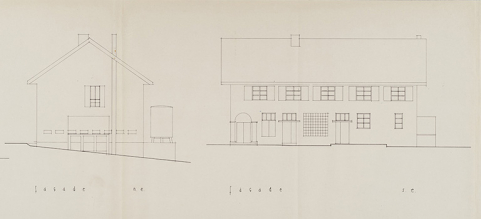 Société coopérative de fromagerie [de] Trévillers. Extension du bâtiment fromagerie. 2235-1. État actuel [détail : façades nord-est et sud-est], mars 1986. © Région Bourgogne-Franche-Comté, Inventaire du patrimoine