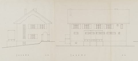 Société coopérative de fromagerie [de] Trévillers. Extension du bâtiment fromagerie. 2235-1. État actuel [détail : façades sud-ouest et nord-ouest], mars 1986. © Région Bourgogne-Franche-Comté, Inventaire du patrimoine