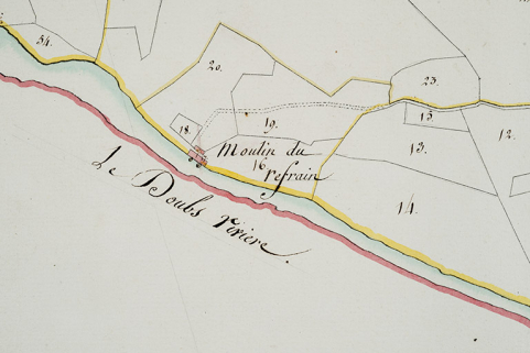 Plan-masse et de situation en 1811. Extrait du Plan cadastral parcellaire de la commune de Fournet [...] Section A du Refrain. © Région Bourgogne-Franche-Comté, Inventaire du patrimoine
