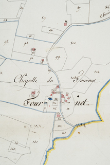 Plan-masse et de situation en 1811. Extrait du Plan cadastral parcellaire de la commune de Fournet [...] Section B du Fournet. © Région Bourgogne-Franche-Comté, Inventaire du patrimoine