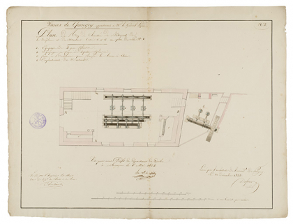 Usines de Quingey [...]. Plan du rez-de-chaussée du bâtiment de la tréfilerie et du martinet [...], 1822. © Région Bourgogne-Franche-Comté, Inventaire du patrimoine