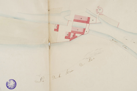 Plan des usines, cours d'eau et dépendances de M. le général Lepin à Quingey, 1822. © Région Bourgogne-Franche-Comté, Inventaire du patrimoine Plan des usines, cours d'eau et dépendances de M. le général Lepin à Quingey, 1822. © Région Bourgogne-Franche-Comté, Inventaire du patrimoine