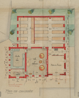 Projet de construction d'un chalet-modèle. Plan du rez-de-chaussée, 1906. © Région Bourgogne-Franche-Comté, Inventaire du patrimoine