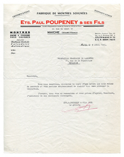 Papier à en-tête des Ets Paul Poupeney et ses Fils, 8 avril 1955. © Région Bourgogne-Franche-Comté, Inventaire du patrimoine