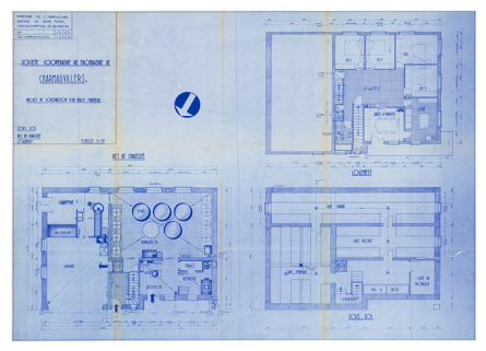 Société coopérative de fromagerie de Charmauvillers. Projet de construction d’un chalet fruitière. [Plans :] Sous-sol, rez-de-chaussée, logement, 21 mars 1963. © Région Bourgogne-Franche-Comté, Inventaire du patrimoine