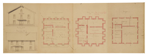 Projet de construction d'un chalet-modèle. Plans et coupes, 1910. © Région Bourgogne-Franche-Comté, Inventaire du patrimoine