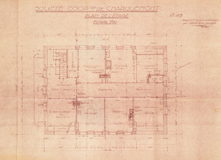 Société cooper[a]tive de Charquemont (Doubs). Pl. n° 3. Plan de l'étage, 25 juin 1939. © Région Bourgogne-Franche-Comté, Inventaire du patrimoine