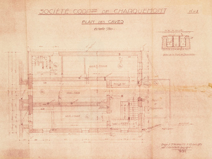 Société cooper[a]tive de Charquemont (Doubs). Pl. n° 1. Plan des caves, 25 juin 1939. © Région Bourgogne-Franche-Comté, Inventaire du patrimoine