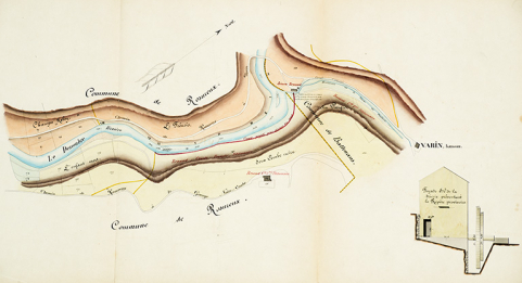 Commune de Battenans. Rivière du Dessoubre. Etablissement d’une prise d'eau par le Sr Renaud C[lau]de F[ranç]ois. Plan, 1868. © Région Bourgogne-Franche-Comté, Inventaire du patrimoine