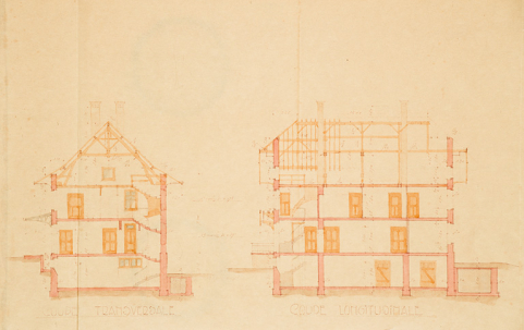 Commune de Fessevillers. Projet de construction d’une fruitière [détail : coupes], 1932. © Région Bourgogne-Franche-Comté, Inventaire du patrimoine