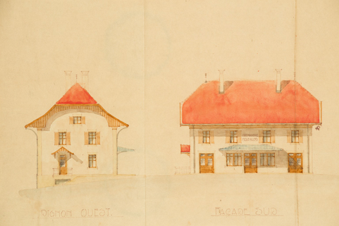 Commune de Fessevillers. Projet de construction d’une fruitière [détail : façades ouest et sud], 1932. © Région Bourgogne-Franche-Comté, Inventaire du patrimoine