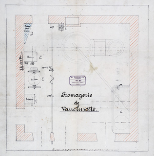 Fromagerie de Vauclusotte [schéma d'implantation de l'équipement], 1924. © Région Bourgogne-Franche-Comté, Inventaire du patrimoine