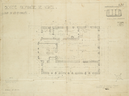 Société fromagère de Vercel. Plan du rez-de-chaussée, 1938. © Région Bourgogne-Franche-Comté, Inventaire du patrimoine