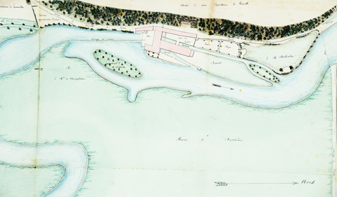 Plan des usines de Geneuille appartenant à M. Chalandre [détail], 1850. © Région Bourgogne-Franche-Comté, Inventaire du patrimoine