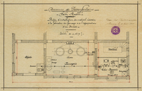 Chalet-modèle. Projet d'installation du matériel nécessaire à la fabrication des fromages et à l'appropriation d'une beurrerie, 1910. © Région Bourgogne-Franche-Comté, Inventaire du patrimoine