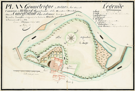 Plan géométrique des usines à fer situées en la commune de Moncey [...], 1828. © Région Bourgogne-Franche-Comté, Inventaire du patrimoine
