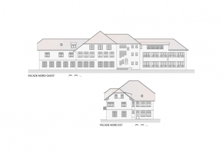 Façades nord-ouest et nord-est. Restitution de l'état avant transformation en logements, d'après des relevés de l'architecte Patrick Masson en 2004. © Région Bourgogne-Franche-Comté, Inventaire du patrimoine